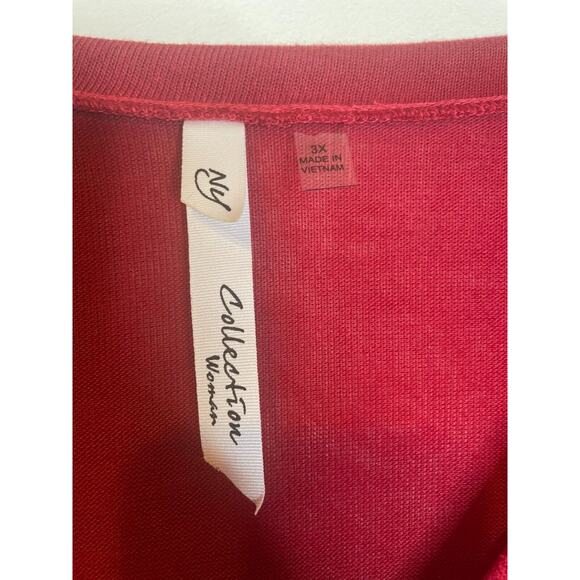 NY Collection Womens Regular Fit Crew Neck Lace-Up Blouse 3/4 Sleeve Size 3X Red - Picture 4 of 7